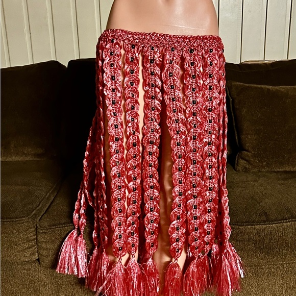 Handmade • Waist: 40-60” (Adjustable) • Pink Plastic Crochet W/ Black Bead Skirt - Picture 4 of 13